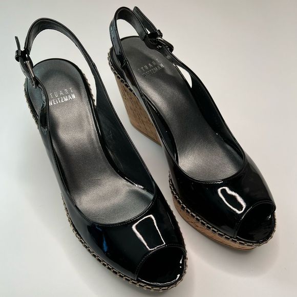 Stuart Weitzman Shoes - Stuart Weitzman Patent Leather Slingback Peep Toe Sandals Size 7 1/2